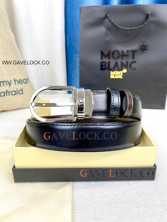 New Copy Mont Blanc Smooth Leather Strap With Horseshoe Buckle